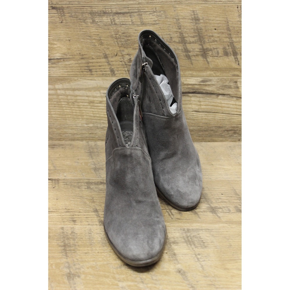 Vince Camuto Fritan Women's 7M Gray Suede Ankle Boots Stack Heel Casual Mod‎
